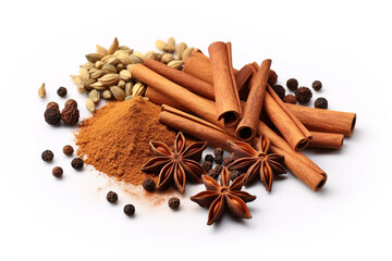 Spices And Cinnamon On White Background