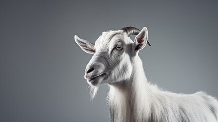 close up white goat isolated on background