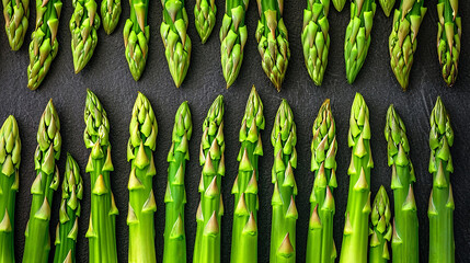 asparagi visti dall'alto in fila - obrazy, fototapety, plakaty