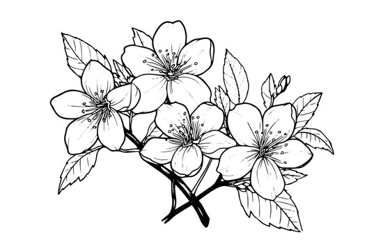 Sakura flower hand drawn ink sketch. Engraved style vector illustration.