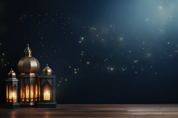 Fototapeta premium Islamic decoration background dedicated to Ramadan. Copy space. For postcards, commercial advertising and design