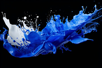 Splash of blue and white paint on black background - obrazy, fototapety, plakaty