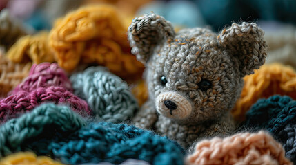 lovely teddy bear Crochet get well soon minimal concept.