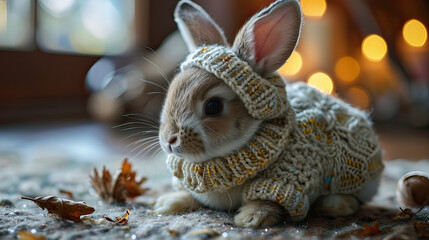 Naklejka premium rabbit dressed up, read a book at the white class room