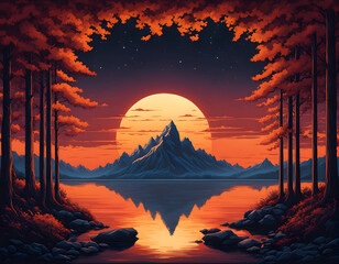 sunset in the mountains, surreal landscape