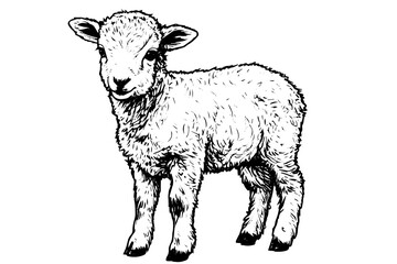Cute sheep hand drawn ink sketch. Engraved style vector illustration.