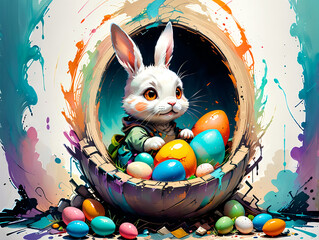 Easter egg basket and small rabbit