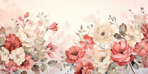 Flowers wallpaper, floral art design background with flowers bunch in watercolor style or artist vintage paint picture and botanical print - obrazy, fototapety, plakaty