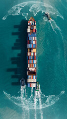 Aerial view container cargo ship maritime freight shipping by container cargo ship, Global business...
