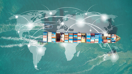 Aerial view container cargo maritime ship freight shipping by container cargo ship, Global business...