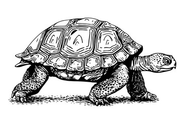 Turtle hand drawn ink sketch. Engraved style vector illustration.