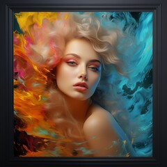 Texture expression of acrylic paint with fantastic artistic expression. Framed highlight frame. generative ai