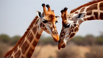 Obraz premium Giraffe Necking Affection, Giraffes sharing a tender moment with entwined necks, generative AI