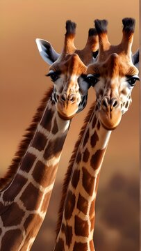 Giraffe Necking Affection, Giraffes sharing a tender moment with entwined necks, generative AI