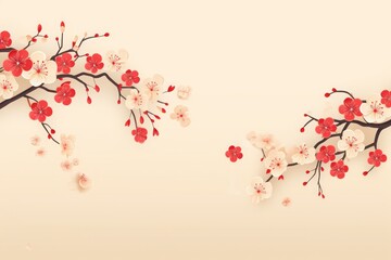 Naklejka premium chinese new year background with colorful lanterns and flowers petal