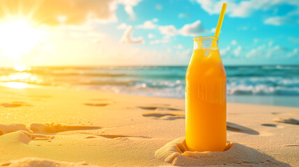 orange juace of summer beach and glass
