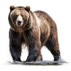 A brown bear walking on a white background