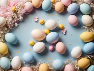 Naklejka na ściany i meble colorful easter eggs top-down view