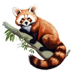 A red raccoon on a tree branch
