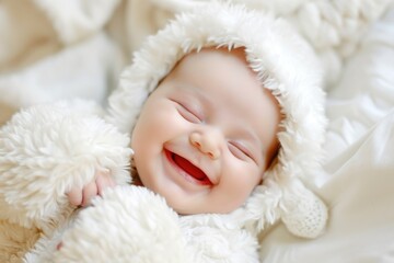 Fototapeta na wymiar Newborn baby sleeping on bed