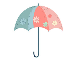 Colorful umbrella with flowers. Spring umbrella isolated on white. Umbrella hand drawn