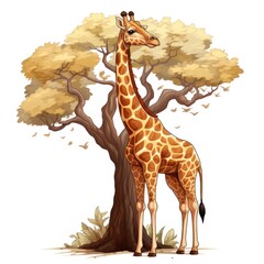 A giraffe standing next to a tree
