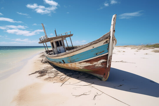 Wrecked fishing boat on Vilanculos beach, Bazaruto Archipelago, Mozambique