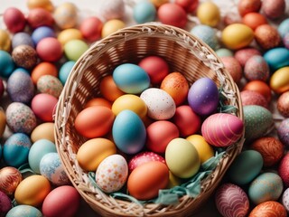 Fototapeta na wymiar colorful easter eggs in basket