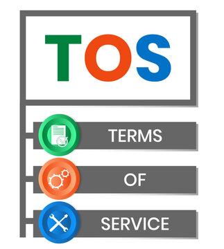 TOS - Terms Of Service acronym. business concept background. vector illustration concept with keywords and icons. lettering illustration with icons for web banner, flyer