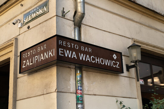 Zalipianki Ewa Wachowicz Resto Bar, U Zalipianek cafe Kraków. Polish restaurant in Kamienica Kantorowska building on Szewska street in the Old Town Cracow on September 12, 2023 in Krakow, Poland.