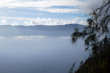 Obraz na płótnie Canvas Mount Bromo volcano during fog and cloud season. Mount Penanjakan in Bromo Tengger Semeru National Park, East Java, Indonesia.