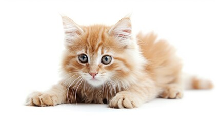 Fototapeta premium Isolated red kitten on a white background