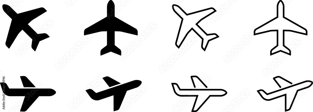 Wall mural Plane icon set. Flight transport symbol. Airplane icon. Travel flat illustration. Travel symbol. PNG image