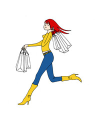 ショッピングを楽しむおしゃれな女性、背景なし