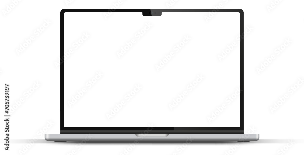 Poster Modern laptop mockup front view on white background. Notebook mockup device mockup for ui ux app and website presentation Stock Vector.