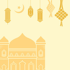 Yellowish beige light brown colored islamic ramadhan kareem eid mubarak themed vector illustration silhouette isolated with no text and copy space.