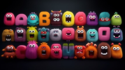A group of cartoon monsters with the letters b - obrazy, fototapety, plakaty