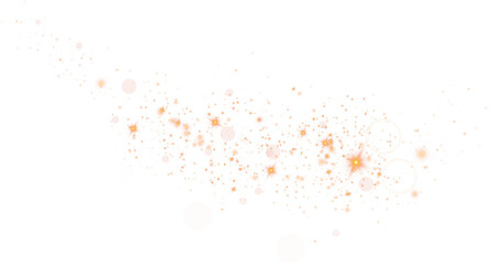 Golden dust. Beautiful light flashes. Dust particles fly in space. Bokeh effect. Light rays. PNG.
