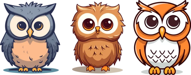 Fotobehang Little cartoon owl, cartoon style illustration with big eyes, on white or transparent background © jimey