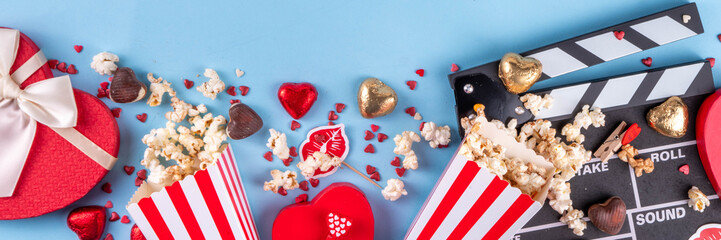 Romantic date on Valentine's Day February 14. Love movie marathon, date at cinema theater....