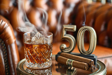 Whiskey and cigar number 50 ai generated art - obrazy, fototapety, plakaty