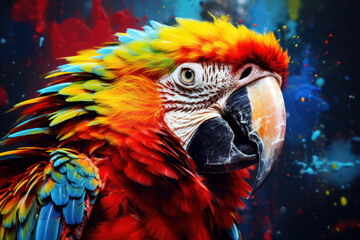 Vibrant Feathers of Nature: A Close-up Portrait of a Playful Macaw in the Exotic Rainforest