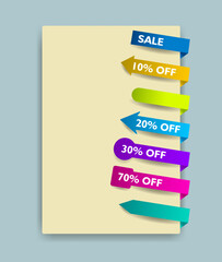 Bookmarks in the margins. A discount sign.
A vector image.