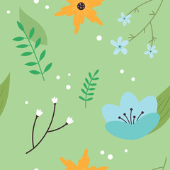 seamless spring pattern. Nature image: flowers, buds, leaves, branches