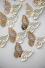 beautiful gold butterflies on white background