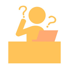パソコンの前でデスク作業をする人が疑問に思っているイラスト素材