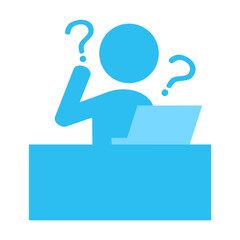 パソコンの前でデスク作業をする人が疑問に思っているイラスト素材