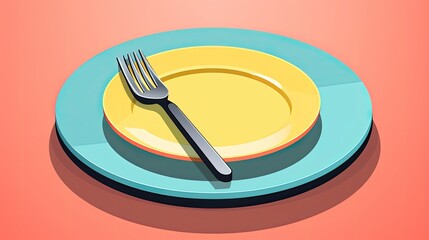 plate, fork, spoon and mesuaring tape on table, diet