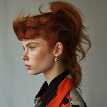 beutiful redhead model with mullet hair cut 