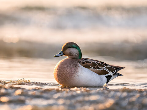 duck on the beach at sunset, beautiful photo digital picture.